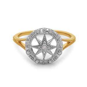 Compass Yellow & White Gold Ring with Diamonds