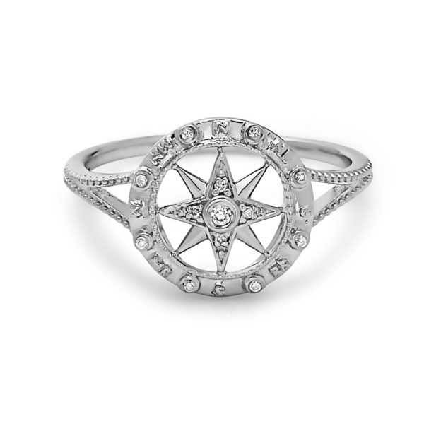 Compass White Gold Ring with Diamonds