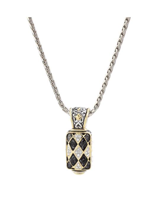 two tone Lattice Collection - Black Abalone Edition - Pavé Enhancer with 16" Chain handcrafted by john medeiros