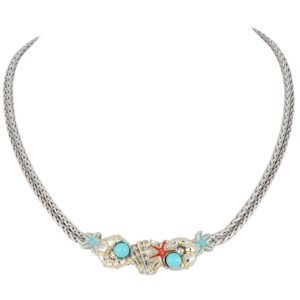 Caraíba Collection Double Strand Necklace by John Medeiros Jewelry Collections. Let the ocean vibe of the Caribbean shine through your style. Caraíba highlights nautilus, starfish and seashell elements. Length: 18" Center Motif: 2"W x 1/2"H