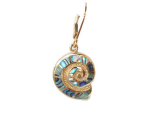 Sterling silver and 18kt gold Nautilus Leverback Earrings with abalone by kovel