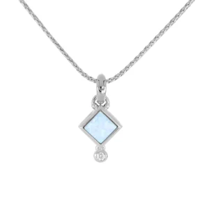 Opalas do Mar Collection - Blue Diamond Opal Pendant with Chain - Rhodium