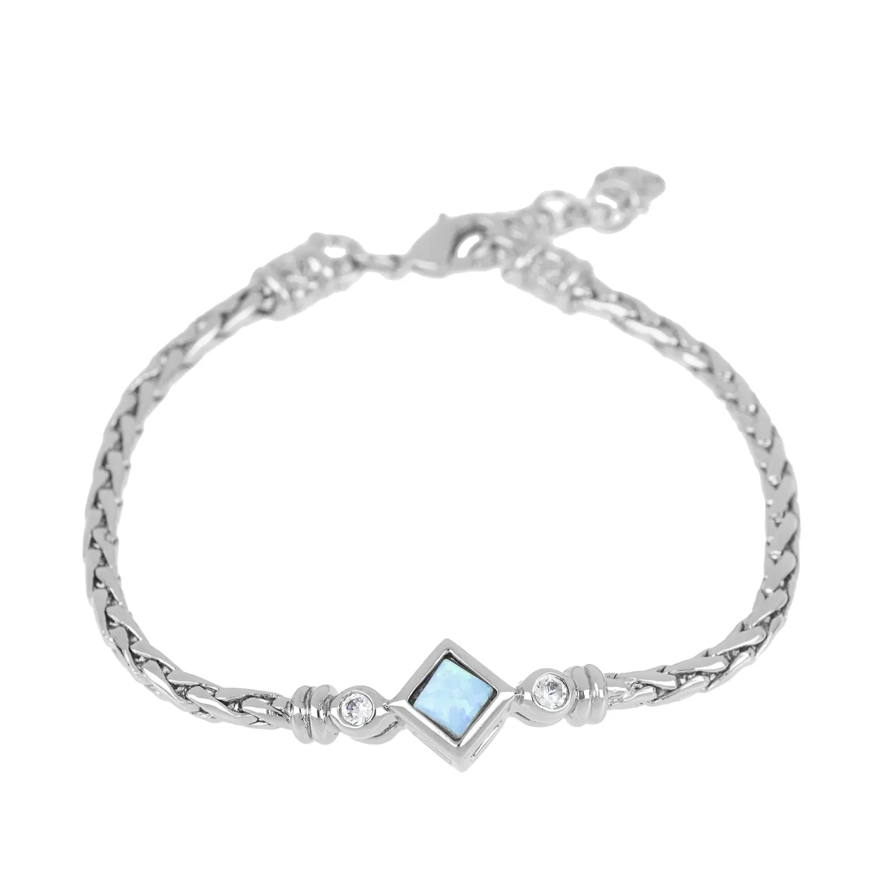 Blue Diamond Opal Single Strand Bracelet - Rhodium
