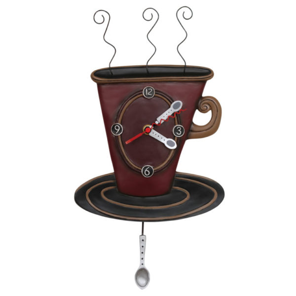 coffee cup clock with spoon pendulum by allen designs