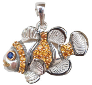 Sterling silver and 18kt gold Fancy Clownfish Pendant with opals by kovel