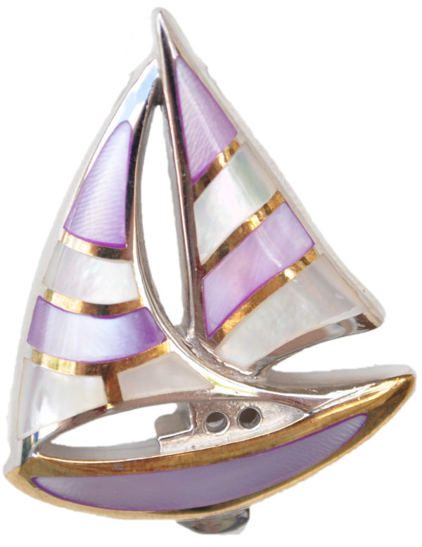 Sterling silver and 18kt gold Sailboat pendant with mother of pearl by kovel