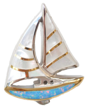 Sterling silver and 18kt gold Sailboat pendant with mother of pearl by kovel