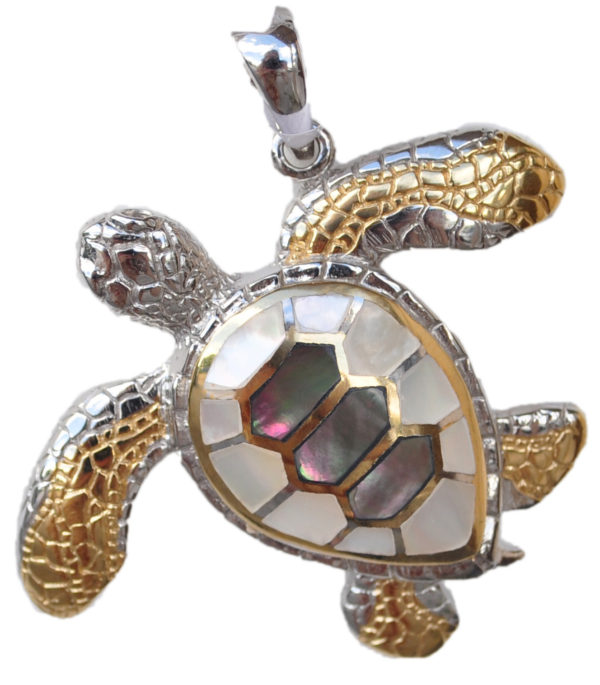 Sterling silver and 18kt gold Crawling Turtle Pendant by kovel