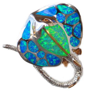 Sterling silver and 18kt gold Medium Stingray with opals by kovel