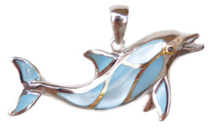Sterling silver and 18kt gold Porpoise Pendant with mother of pearl by kovel