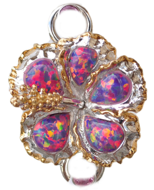 Sterling silver and 18kt gold Hibiscus Flower Topper with opals by kovel