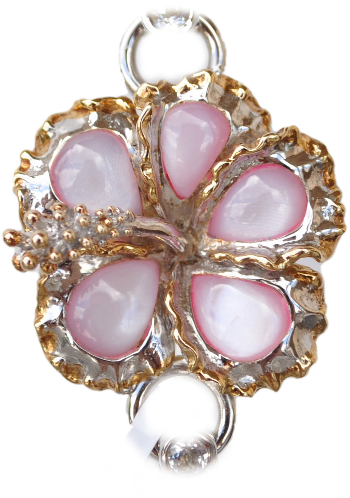 Sterling silver and 18kt gold Hibiscus Flower Topper with mother of pearl by kovel