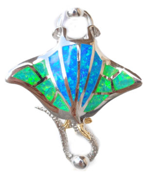 Sterling silver and 18kt gold Manta Ray with opals by kovel