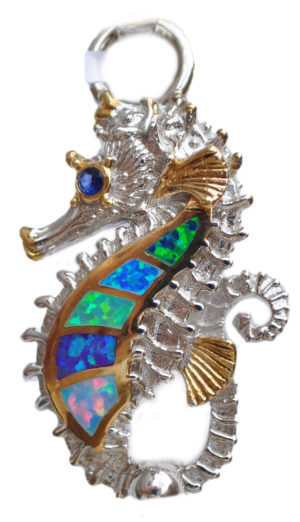 Sterling silver and 18kt gold Crowned Seahorse Topper with mother of pearl by kovel