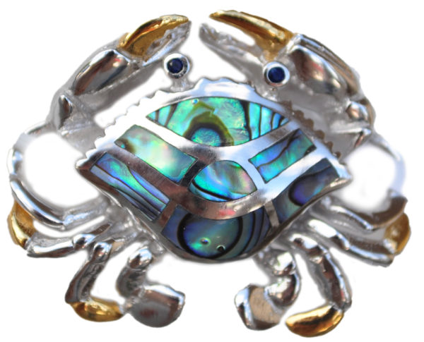 Sterling silver and 18kt gold crawling crab topper with abalone by kovel