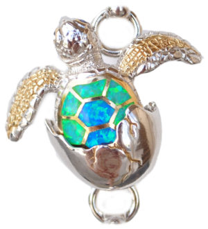 Sterling silver and 18kt gold Turtle Hatching Topper with opals by kovel