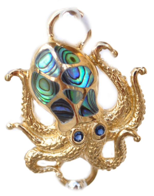 Sterling silver and 18kt gold crawling octopus topper with abalone by kovel