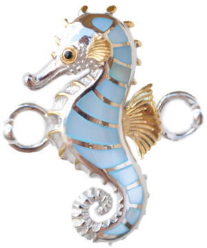 Sterling silver and 18kt gold Seahorse Topper with mother of pearl by kovel