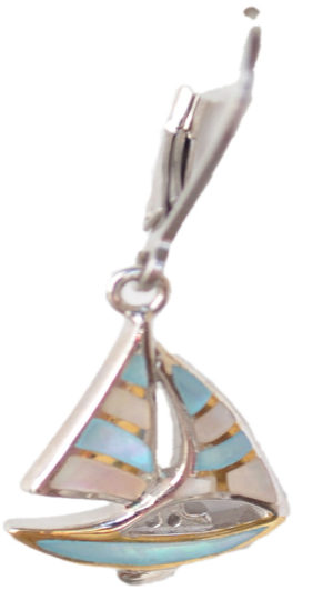 Sterling silver and 18kt gold Sailboat earrings with mother of pearl by kovel