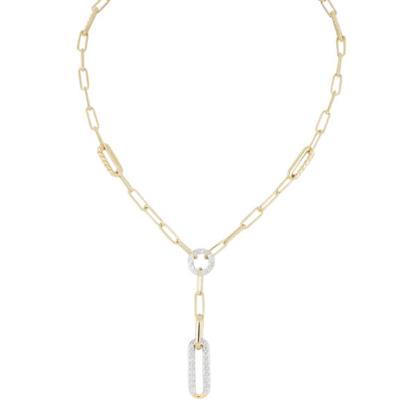 Diamante - Circle with Pavé Link Y Gold Necklace by John Medeiros Jewelry Collections