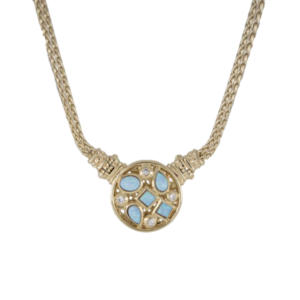 Opalas do Mar - 5 Blue Opal Double Strand Necklace with CZ in Gold or Rhodium by John Medeiros Jewelry Collection
