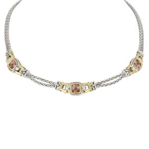 two tone Champagne Square Three Station Necklace handmade by john medeiros