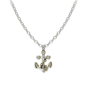 two tone anchor necklace with center stone handcrafted by john medeiros