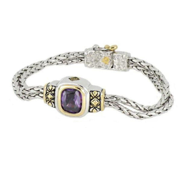 two Double Strand with Purple Oval Center Stone Bracelet handcrafted by john medeiros