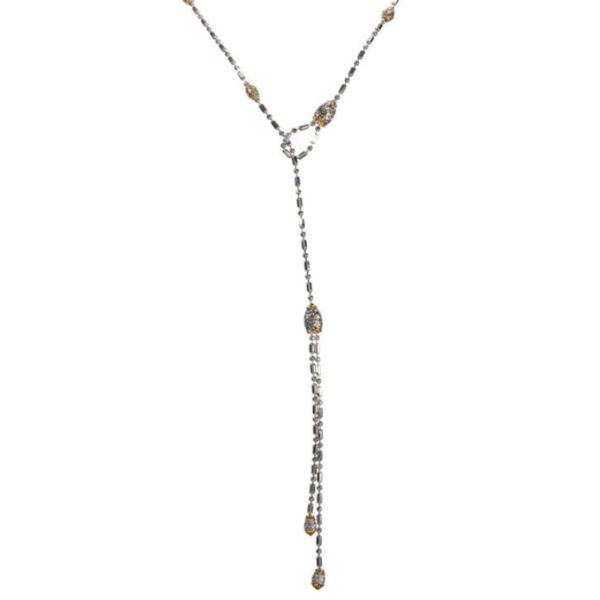 two tone Crystal Station Single Chain Lariat