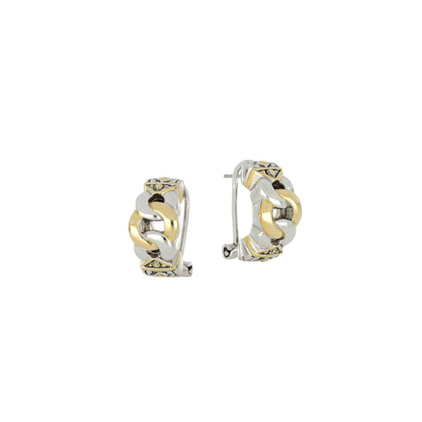 Two tone Three Circle Pave Post Clip Earrings
