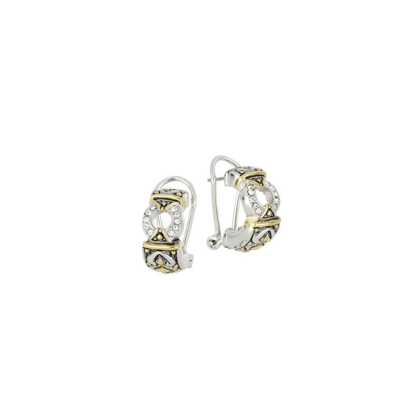 Two tone Pave Circle Post Clip Earrings
