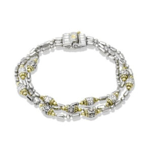 Two tone Crystal Station 3 Stranded Bead Bracelet