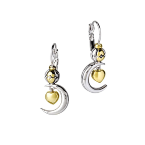 two tone Heart in Moon Earrings
