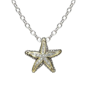 Two Tone Pave Starfish Pendant with 16" Chain