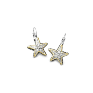 two tone Pave Starfish Fishwire Earrings
