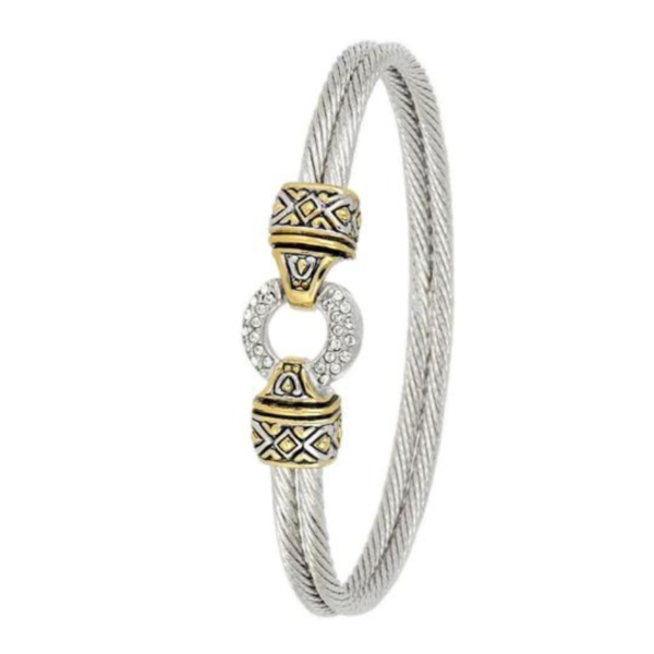 Two tone Pave Circle Double Wire Bracelet