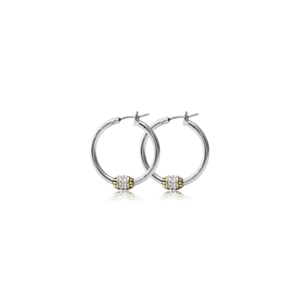 Two tone Pave Beaded Hoop Earrings