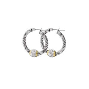Two Tone Pave Twisted Wire Hoop Earrings