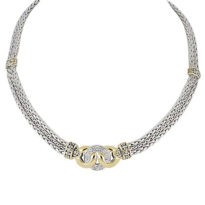 Two Tone Pave Three Circle Necklace