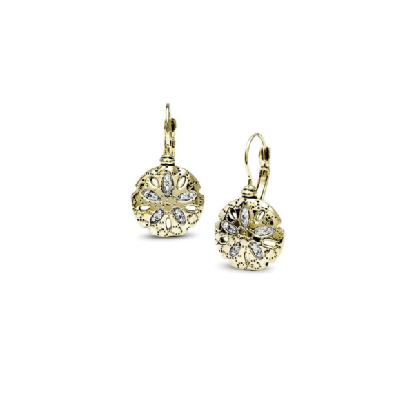 gold Sand Dollar CZ French Wire Earrings