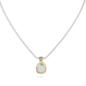 two tone Pave Cushion Pendant handcrafted in the USA by John Medeiros