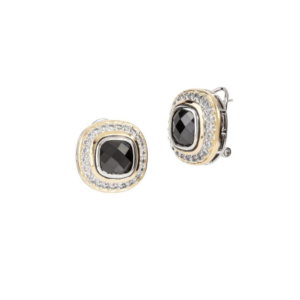 two tone black stone Pave Accented Square Post with Clip Earrings handcrafted in the USA by John Medeiros