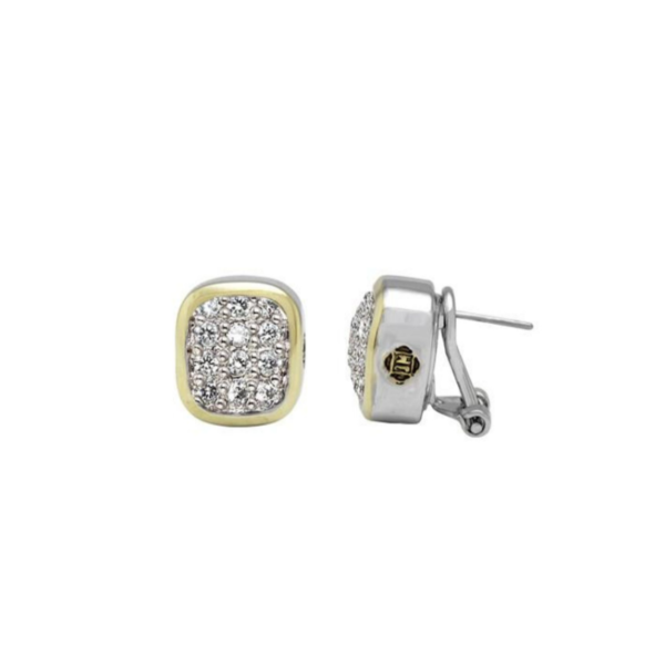 two tone Pavé Post with Clip Earrings handcrafted in the USA by John Medeiros