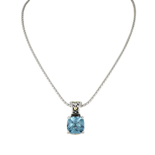 two tone aqua Square Cut Enhancer Charm with 16" Chain handcrafted by john medeiros
