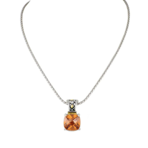 two tone champagne Square Cut Enhancer Charm with 16" Chain handcrafted in USA by john medeiros