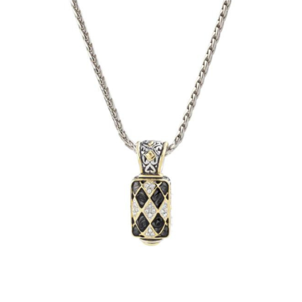 two tone Lattice Collection - Black Abalone Edition - Pavé Enhancer with 16" Chain handcrafted by john medeiros