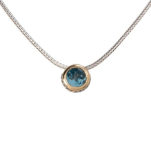 two tone aqua saphire CZ Solitaire Necklace handcrafted by john medeiros