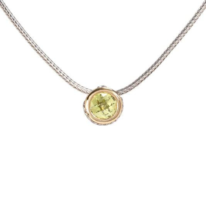 two tone peridot CZ Solitaire Necklace handcrafted by john medeiros