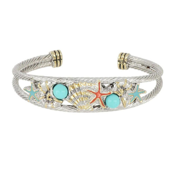 Caraíba Collection Double Wire Cuff Bracelet by John Medeiros Jewelry Collections. Let the ocean vibe of the Caribbean shine through your style. Caraíba highlights nautilus, starfish and seashell elements. Center Motif: 2"W x 5/8"H