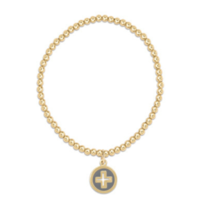 Classic Gold 3mm Bead Bracelet - Signature Cross Gold and Gray Disc